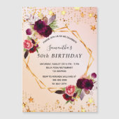 Rose gold stars florals birthday invitation magnet (Devant)
