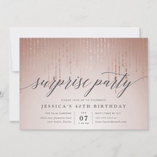 Rose Gold String Lights Surprise Party Invitation (Devant)