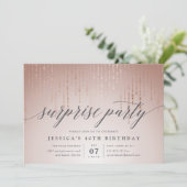 Rose Gold String Lights Surprise Party Invitation (Debout devant)