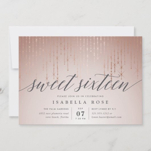 Rose Gold String Lights Sweet sixteen Invitation (Devant)