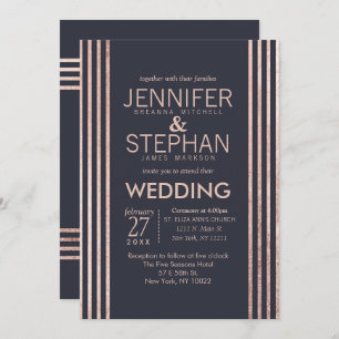 Rose Gold Stripes et Navy Blue Faire-part de maria