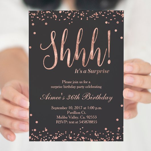 Rose Gold Surprise Anniversaire Fête Invitation