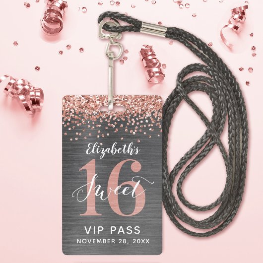 Rose Gold Sweet 16 Anniversaire VIP Badge