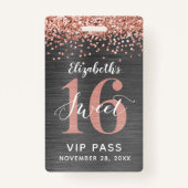 Rose Gold Sweet 16 Anniversaire VIP Badge (Devant)