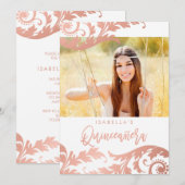 Rose Gold Swirls Photo Quinceanera Invitations (Devant / Derrière)