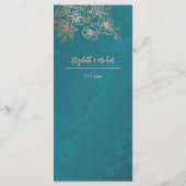 Rose Gold Teal Floral Line Art Wedding Menu (Achterkant)