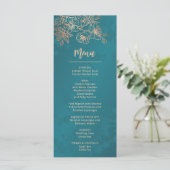 Rose Gold Teal Floral Line Art Wedding Menu (Staand voorkant)
