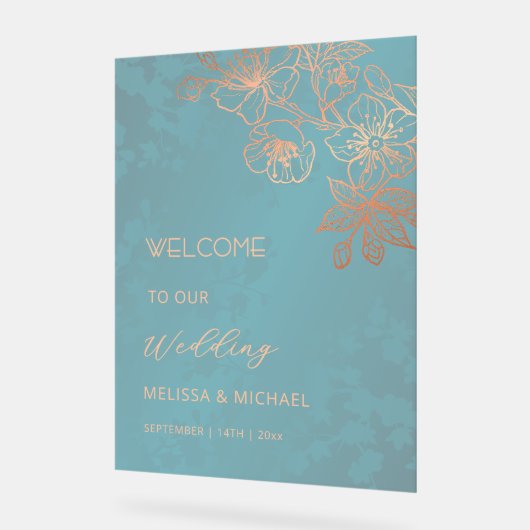 Rose Gold Teal Transparent Wedding Acryl Bord (Hoek)
