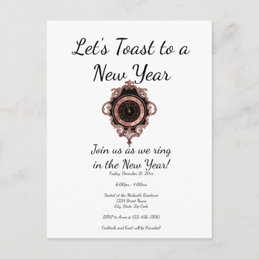 Rose Gold Toast New Year Party Invitation (Devant)