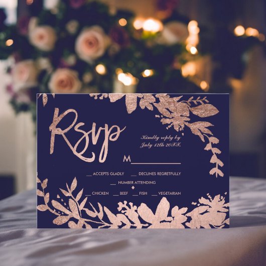 Rose Gold typographie florale marine bleu rsvp mar