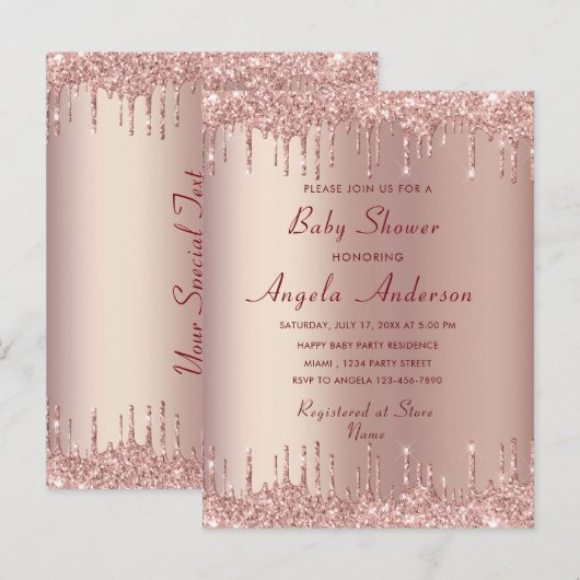Rose Gold Votre Baby shower Invitation Card (Devant / Derrière)