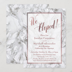 Rose Gold We Eloped Script Marmer Ontvangstkaartj Kaart
