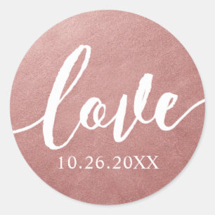 Rose Gold Wedding Favor Sticker Date & Love Script