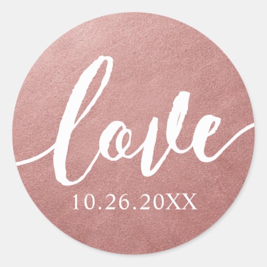 Rose Gold Wedding Favor Sticker Date & Love Script (Devant)