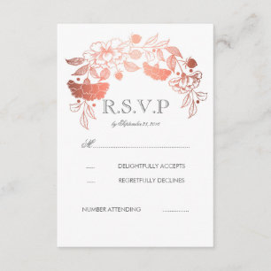 Rose Gold White Peonies Laurel Wedrel Cartes RSVP