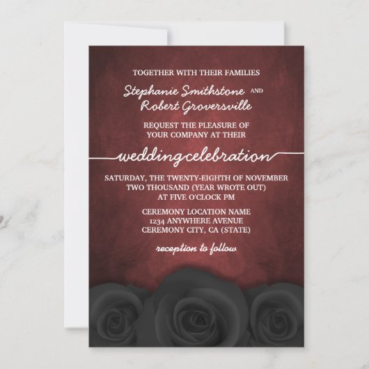 Rose gothique noir Halloween Invitations de mariag (Devant)