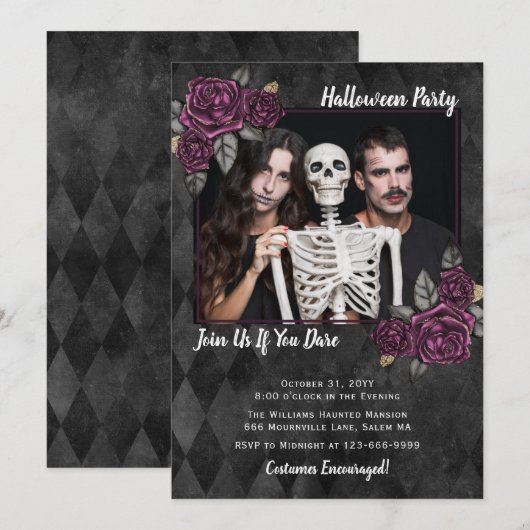 Rose gothique Photo Halloween Party Invitation (Devant / Derrière)
