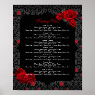 Rose gothique Poster rouge et noir Numéro de table