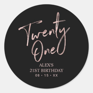 Rose goud 21e verjaardagsfeest favoriet bedank sti ronde sticker