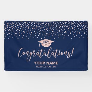 Rose Goud Blauw Confetti Felicitaties Afstuderen  Spandoek