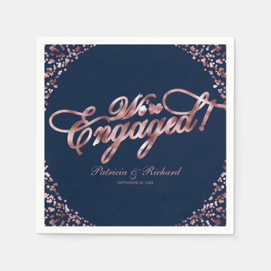 Rose Goud Blauw We Zijn Verliefd Verloving Feest Servet (Voorkant)