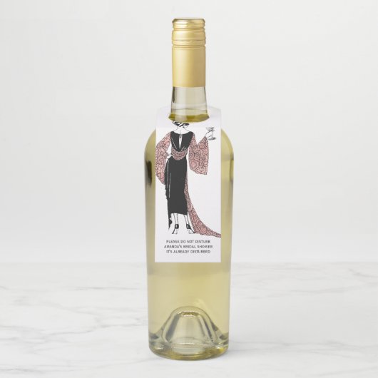 Rose Goud en Blush Roze Art Deco Wijn Flessenhanger (Op fles)