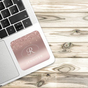 Rose goud en zilver glitter monogram vierkante sticker