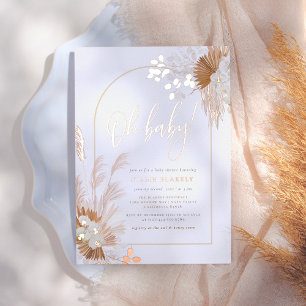Rose Goud Folie Boho Pampas Boog Baby Shower Uitnodiging