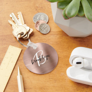 Rose Goud Geborsteld Metaal Schrift Monogram Sleutelhanger