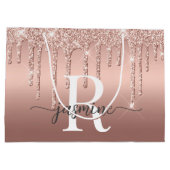Rose Goud Glitter Drips Monogram Schrift Metaal Groot Cadeauzakje (Achterkant)