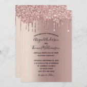 Rose Goud Glitter Drup Trendylieke Elegante Trouw Kaart (Voorkant / Achterkant)