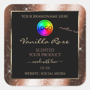 Rose Goud Glitter Frame Productlabel met Logo Vierkante Sticker