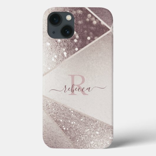 Rose Goud Glitter Monogram Naam Persoonlijk Case-Mate iPhone Case (Achterkant)