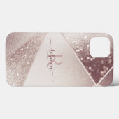 Rose Goud Glitter Monogram Naam Persoonlijk Case-Mate iPhone Case (Achterkant (horizontaal))