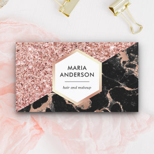 Rose Goud Glitter Zwarte Marmer Make-up Artist Visitekaartje
