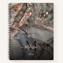Rose Goud Grijze Inkt Marmer Monogram