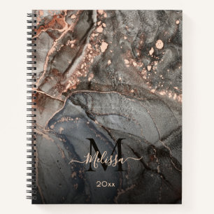 Rose Goud Grijze Inkt Marmer Monogram Notitieboek