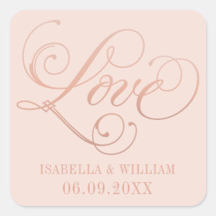 Rose Goud Liefde Script Blush Monogram Vierkante Sticker