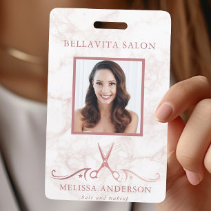Rose Goud Marmeren Schaar Foto Haarstylist Badge