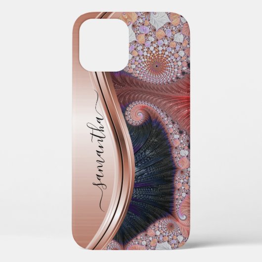 Rose Goud Metallic Handgeschreven Monogram Case-Mate iPhone Case (Achterkant)