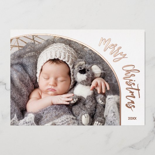 Rose Goud Prettig Kerstmanuscript Folie Feestdagenkaart (Voorkant)