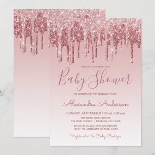 Rosé goud   Roze Sparkle Glitter Baby shower Kaart