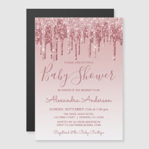 Rosé goud   Roze Sparkle Glitter Baby shower Magnetische Uitnodiging