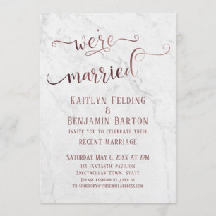 Rose Goud "We zijn getrouwd" Typografie met marmer Kaart