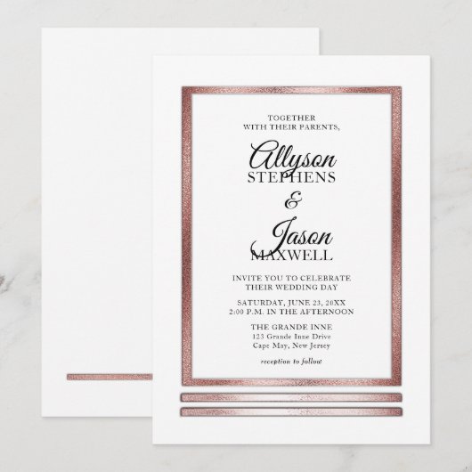 Rosé goud | White Modern Simple Elegant Wedding Kaart (Voorkant / Achterkant)