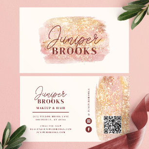 Rose Goud Zonsondergang Glitter Social Media QR Co Visitekaartje