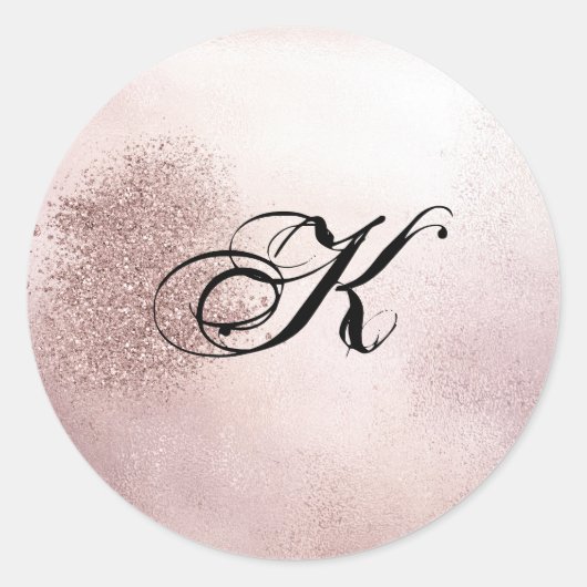 Rosé goud | Zwart monogram envelopzegel Ronde Sticker (Voorkant)