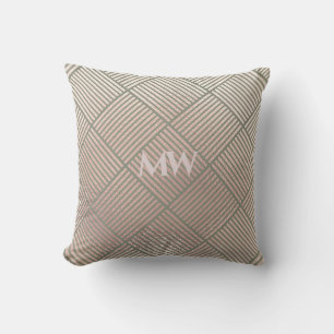 Rose Grey Geometrisch Monogram Patroon Worp Kussen
