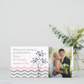 Rose, Gris Floral, Chevrons Mariage Carte photo (Debout devant)