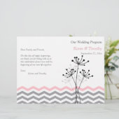 Rose, Gris Floral, Programme de mariage Chevron (Debout devant)